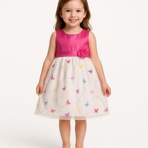 Girls 4T Butterfly Easter Dress – New Horizons – Pink & White Spring Party Dress